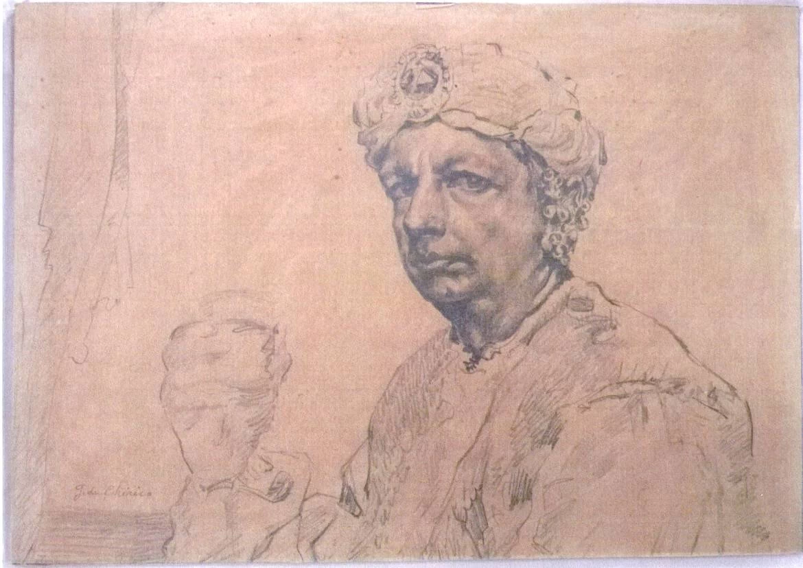 Giorgio De Chirico - autoritratto in costume orientale con turbante e bicchiere, Carimate, Como